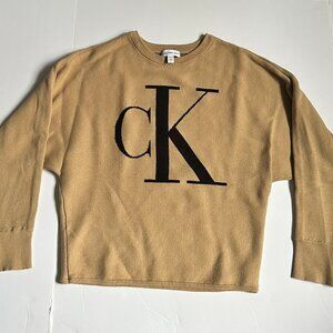 Calvin Klein Monogram Tan Sweater, Size XS